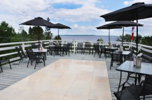 Haileybury golf club club house with large patio overlooking lake Temiskaming