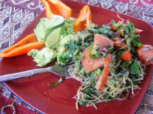 Tahini salad with kelp noodles and mixed greens