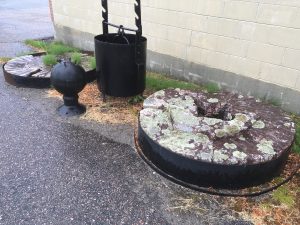 Gristmill stones at the Haileybury Heritage Museum. The gristmill was constructed on Mill Creek by Edouard Piché in 1879