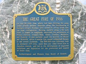 The Matheson Great Fire of 1916 Plaque. Several of the victims are buried at the Moore's Cove Cemetery near Haileybury.