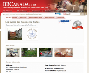 B&B Canada was the first marketing web tool for the Presidents' Suites / Gîtes Canada a été le premier outil web des Suites des Présidents