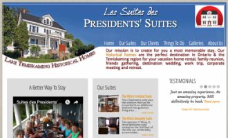 Presidents' Suites first web site back in 2010. / Premier site web des Suites des Présidents.