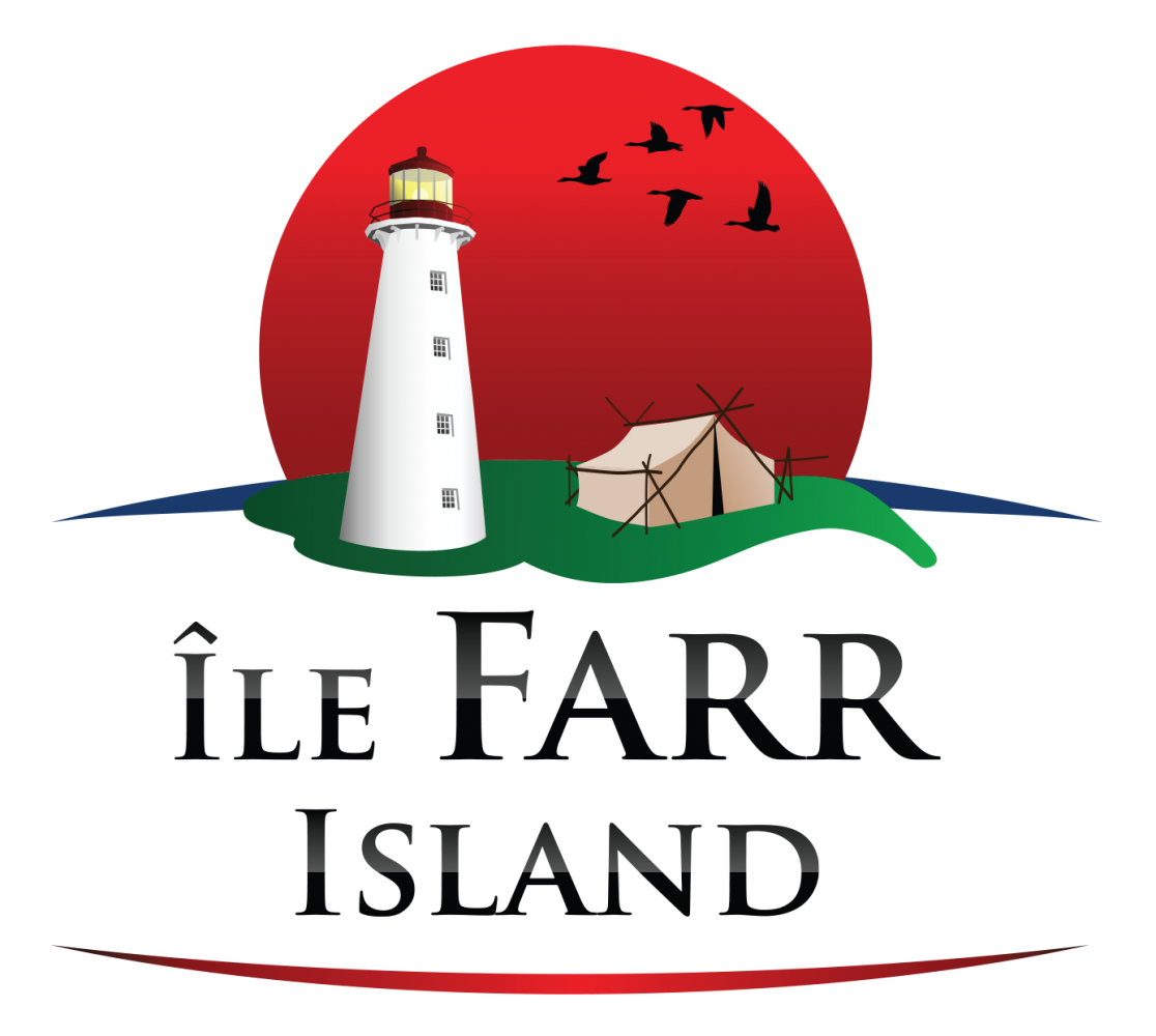 Farr Island logo. The Lake Temiskaming Island is owned by the Presidents' Suites / Le logo de l'ïle Farr. L'île située sur le lac Témiskaming est appartenue apr les Suites des Présidents