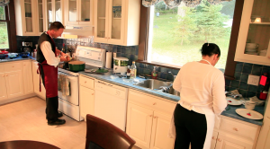 Food preparation in the Ferland Suite Kitchen