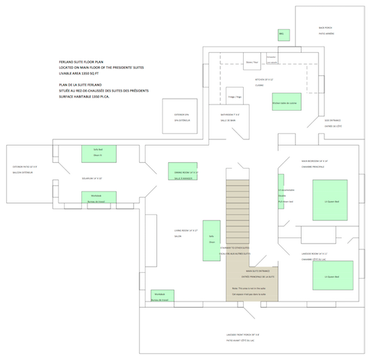 Floor plan of the Ferland Suite located on the main floor of the Presidents' Suites Villa