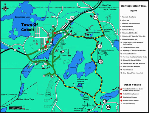 Heritage Silver Trail Map in Cobalt. A great activity for your group while visiting the Temiskaming region. / La carte de la tournée Heritage Silver Trail à Cobalt. Une activité intéressante lors de votre visite dans la région du Témiskaming.