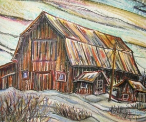 Hilliardton Barn, Mixed media (acrylic/pastel) by Laura Landers