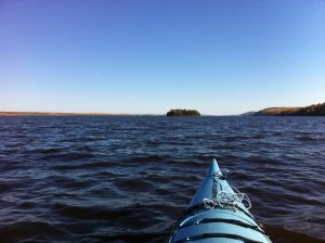 Kayaking to Farr Island on Lake Temiskaming.Our guests can use both our kayaks or canoes. / En route vers l'île Farr sur le lac Témiskaming. Nos clients peuvent utiliser nos kayaks ou canots.