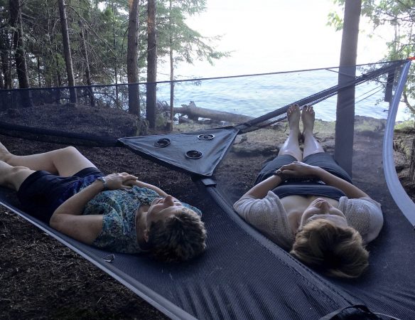 Relaxing on a Tentsile Trillium hammock on Farr Island