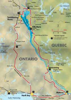 Lake Temisakming Tour map - Carte du tour du lac Témiscamingue