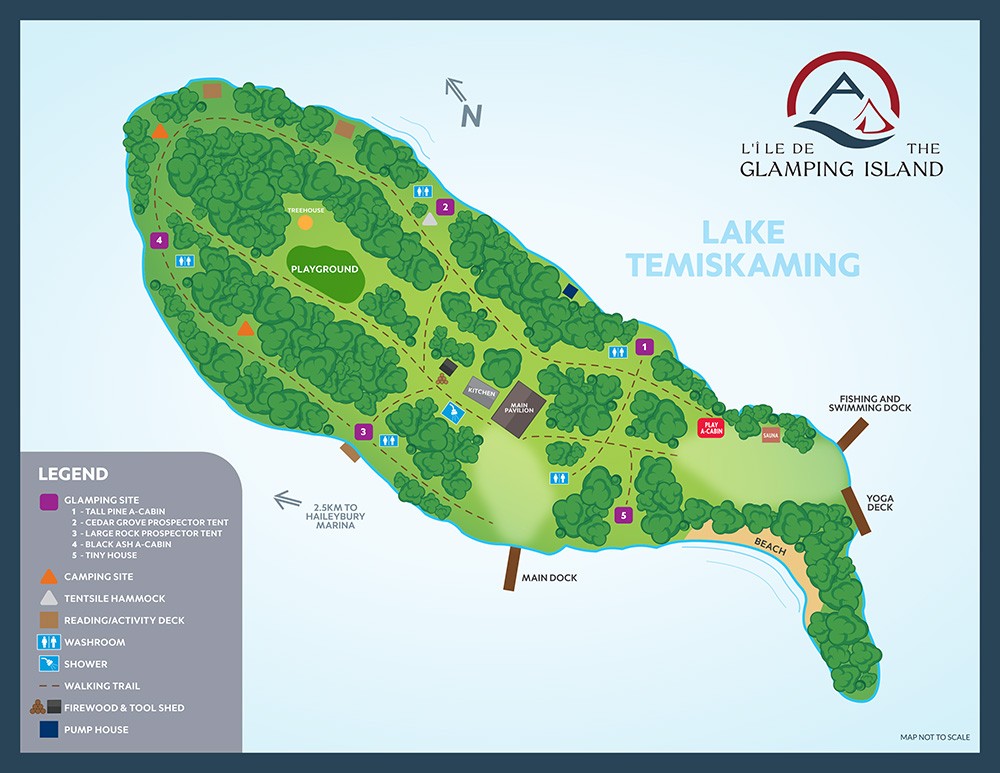 map of Farr island, the glamping island