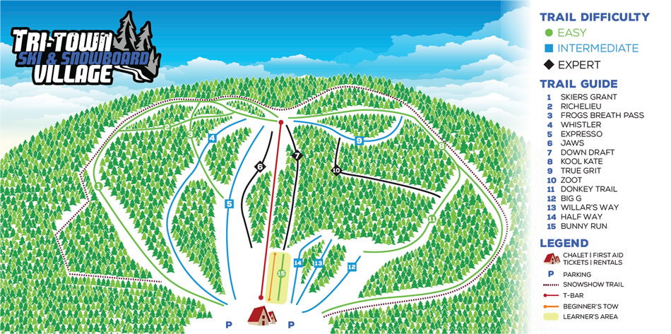 Trail map at the tri-town ski and snowboard village