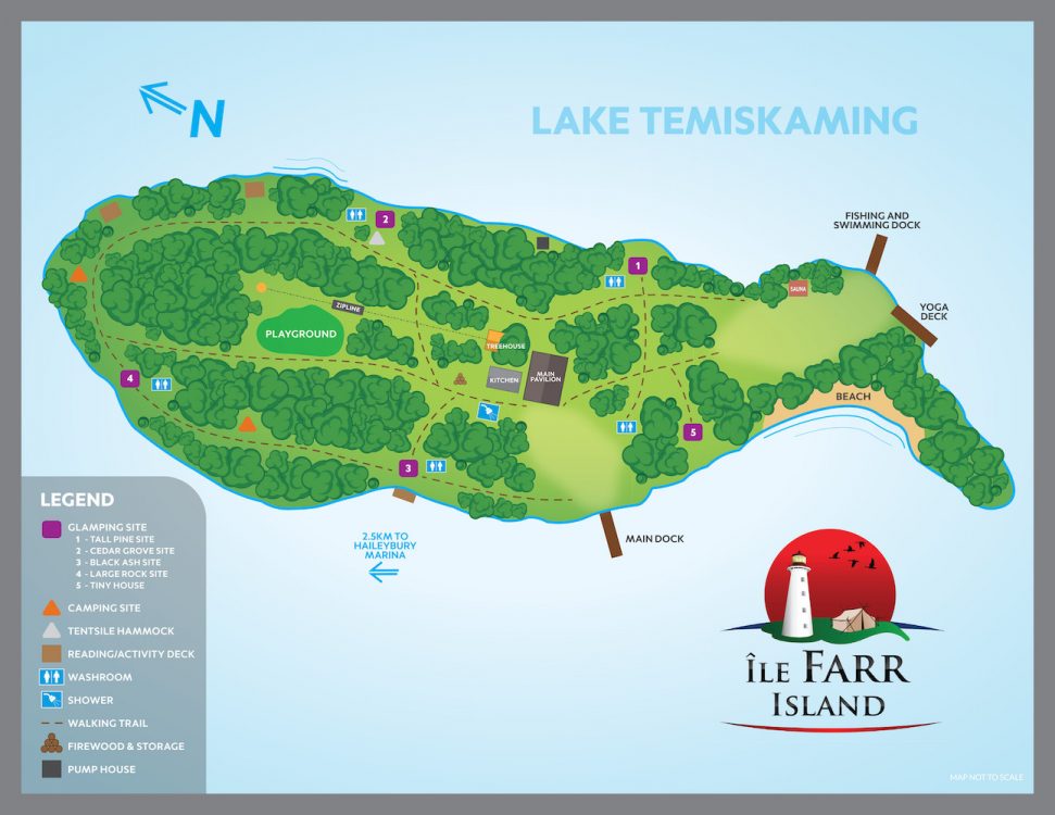 Map to Explore Farr Island to plan your glamping trip