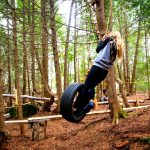 Fun swinging in the children park on Farr Island