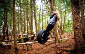 Fun swinging in the children park on Farr Island