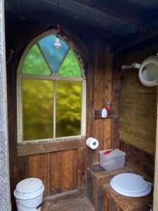 inside main outhouse on Farr Island