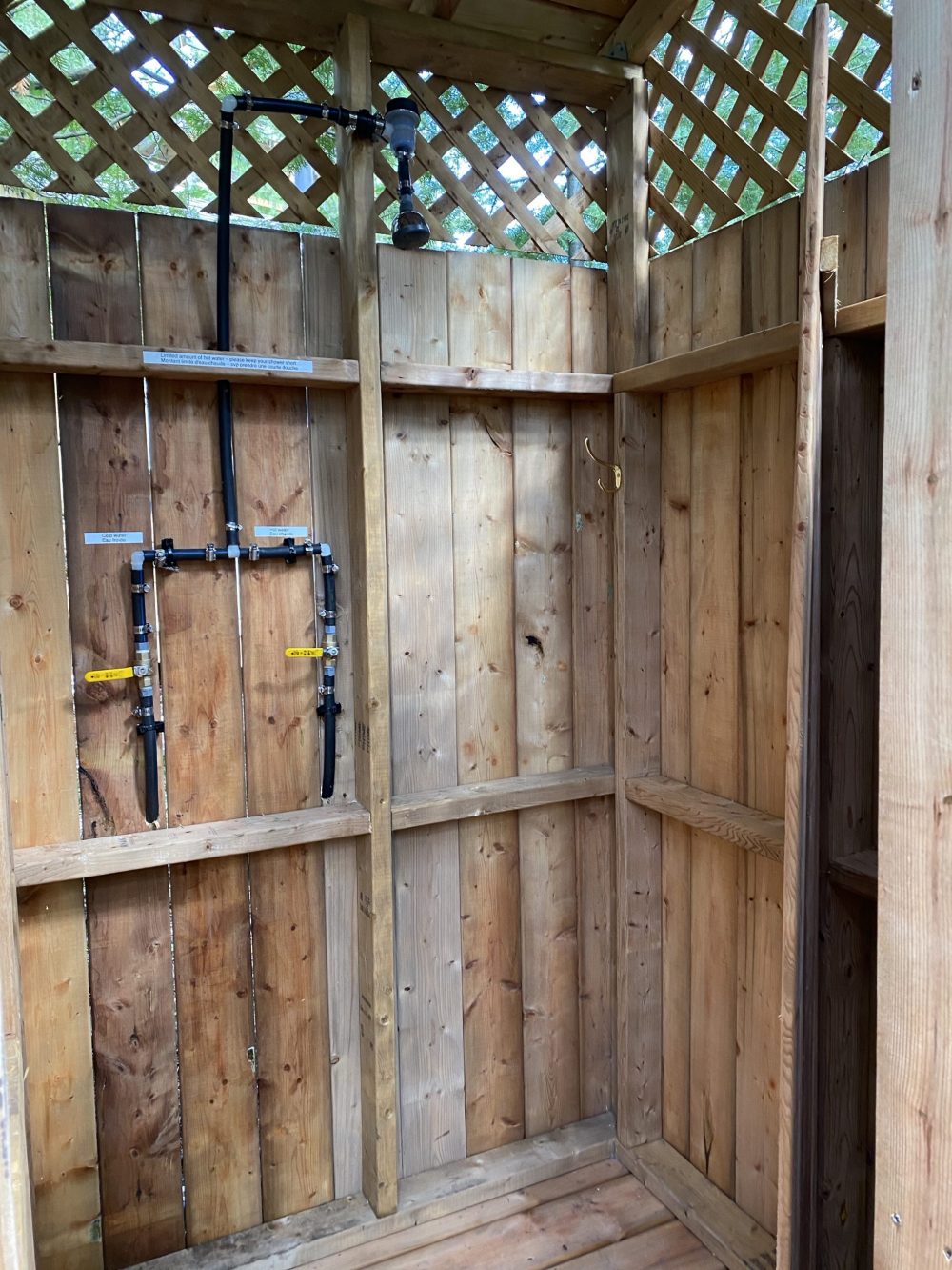 Inside the glamping shower on Farr Island