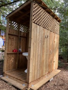 Glamping shower building on Farr Island