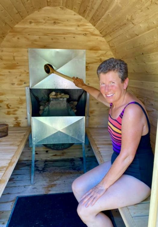 Enjoying sauna on Farr Island