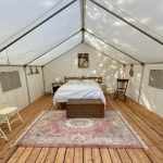 Inside a glamping tent on Farr Island