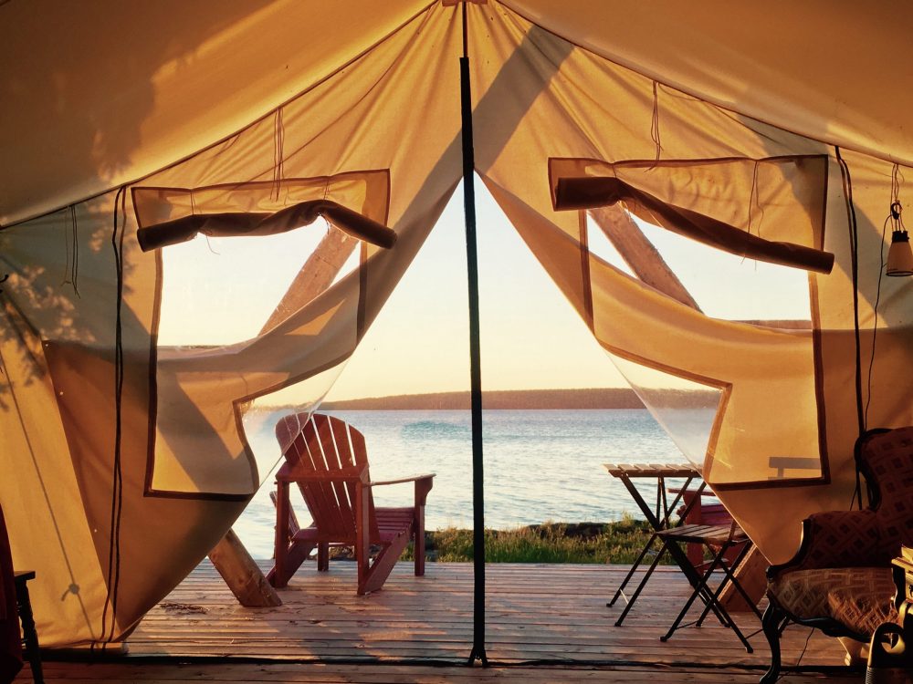 Waking up glamping with the sunrise on Farr Island