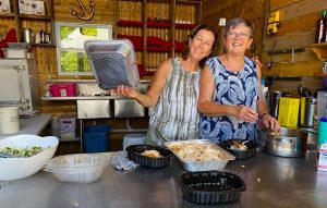 Enjoying glamping cooking on Farr Island